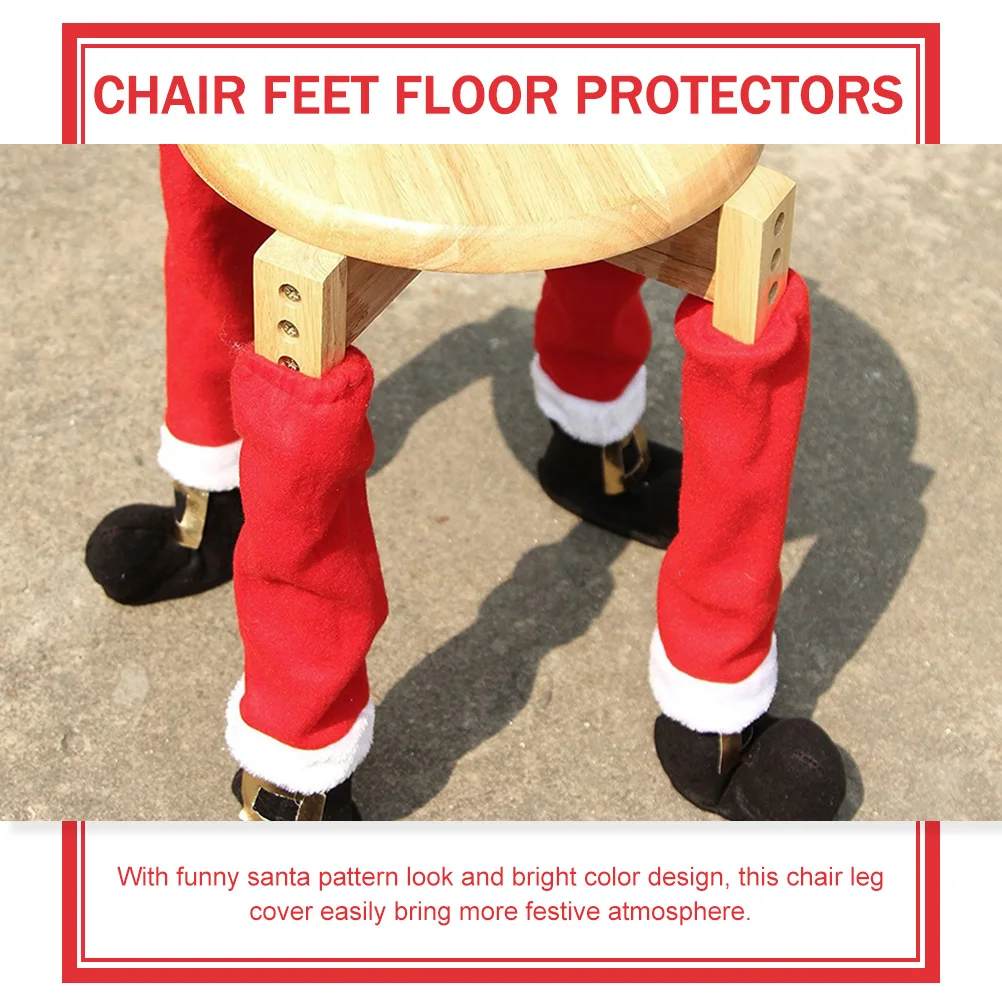

2Pcs Xmas Chair Leg Foot Covers Adorable Santa Design Chair Feet Sleeves for Holiday Party Decorative Table Protectors