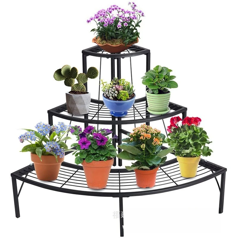 European pastoral wrought iron multi-layer flower stand balcony corner step flower pot stand fan flower stand