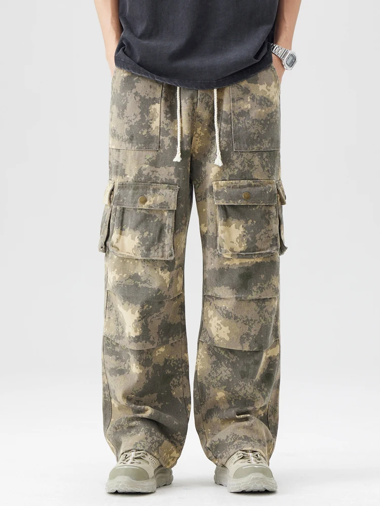 

Retro American Waed High Street Slim Fit Camouflage Work Pants Dstring ex Spring Street Sle Casual Trousers