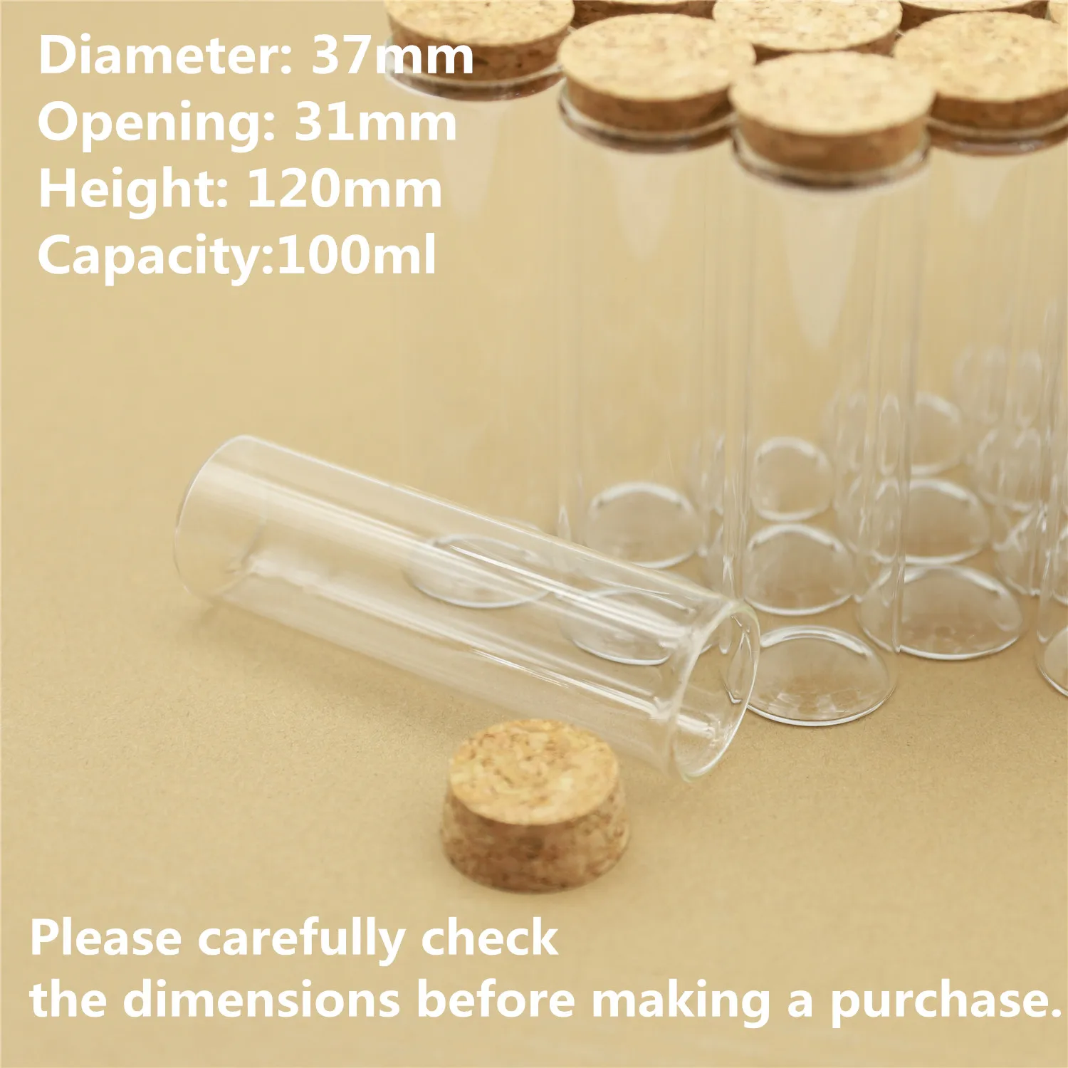 12 pcs/lot 37*120mm 100ml Corks Glass Bottles Empty Test Tube Jar Container Diy Glass Spice storage bottles & jars Containers