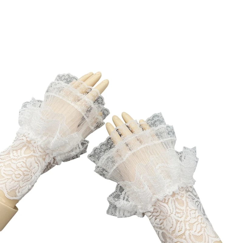 Paired Wrist Warmer Ruffled False Cuffs Lace for Princess Sweater Decorative