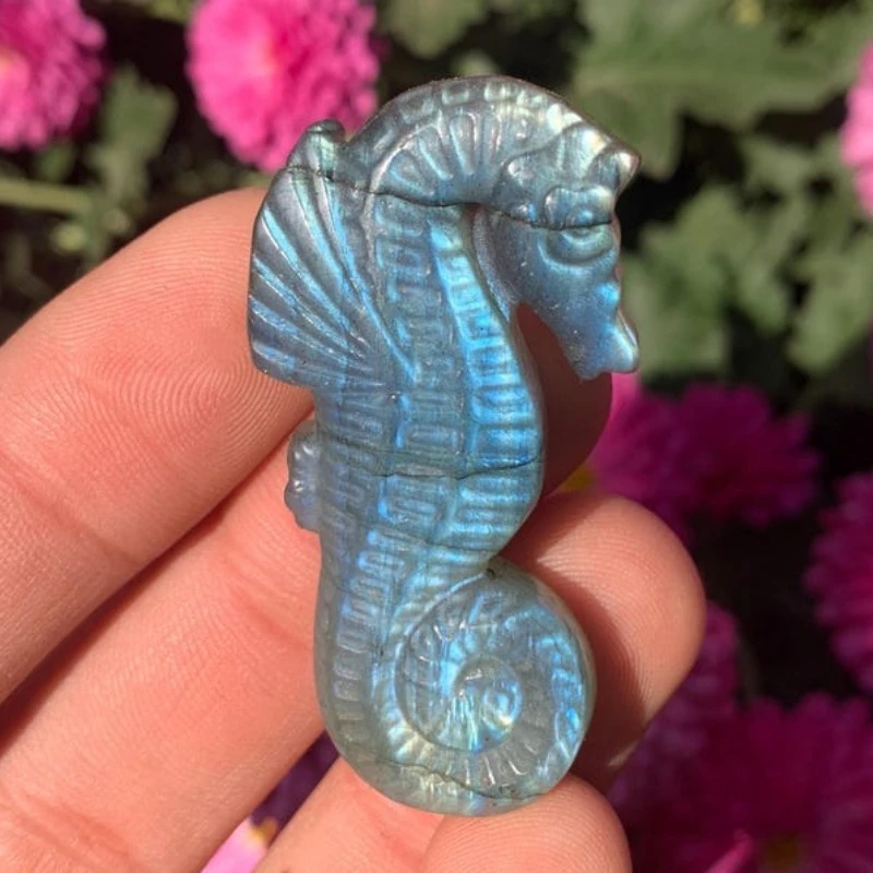 Natural Random Handcrafted Labradorite Seahorse Figurine - Intricate Design, Ideal Home Decor And Gift for Christmas