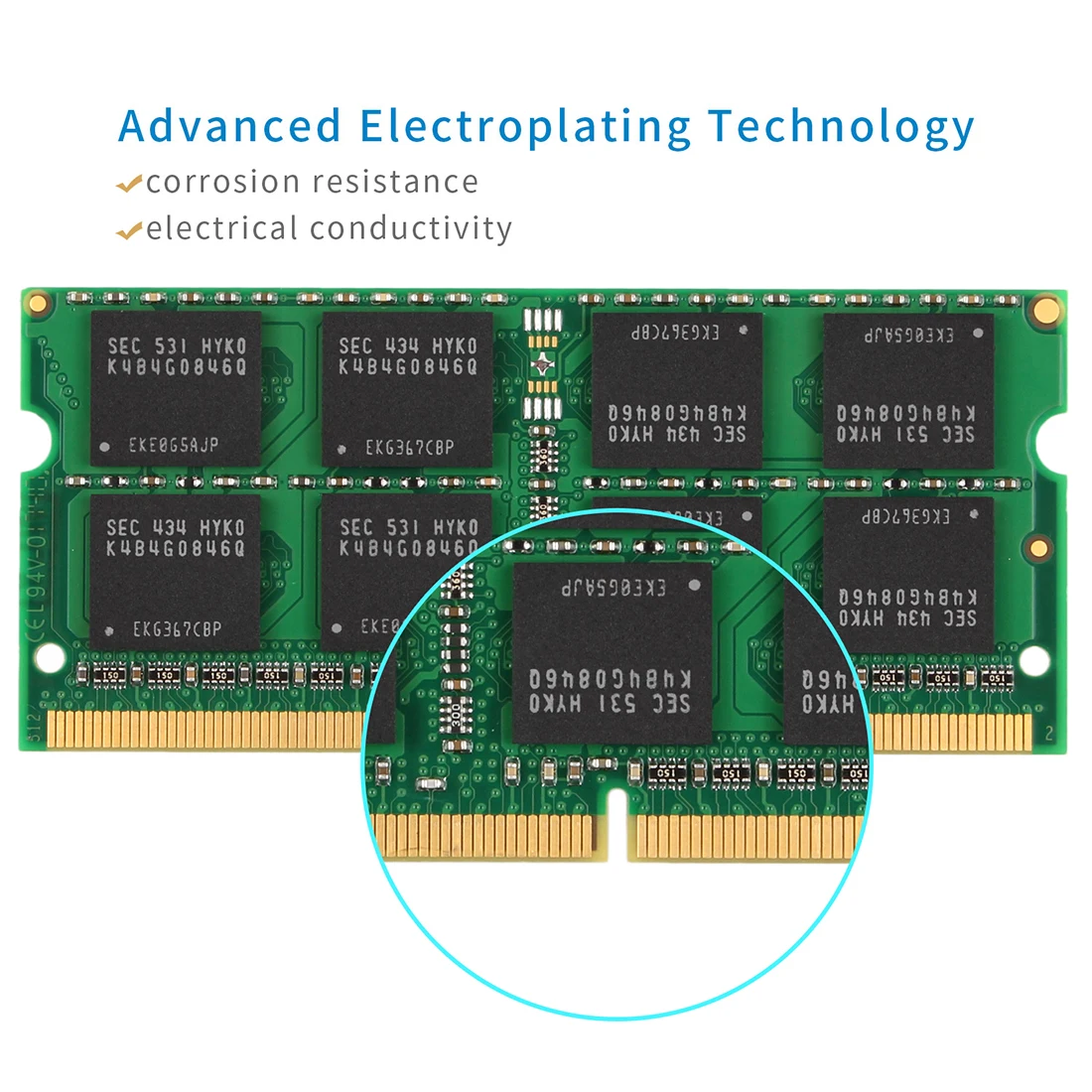 Tecmiyo 8GB DDR3 1333MHz Notebook RAM PC3-10600S 1.5V SODIMM 2RX8 CL9 204pin Non-ECC Laptop Memory - Green