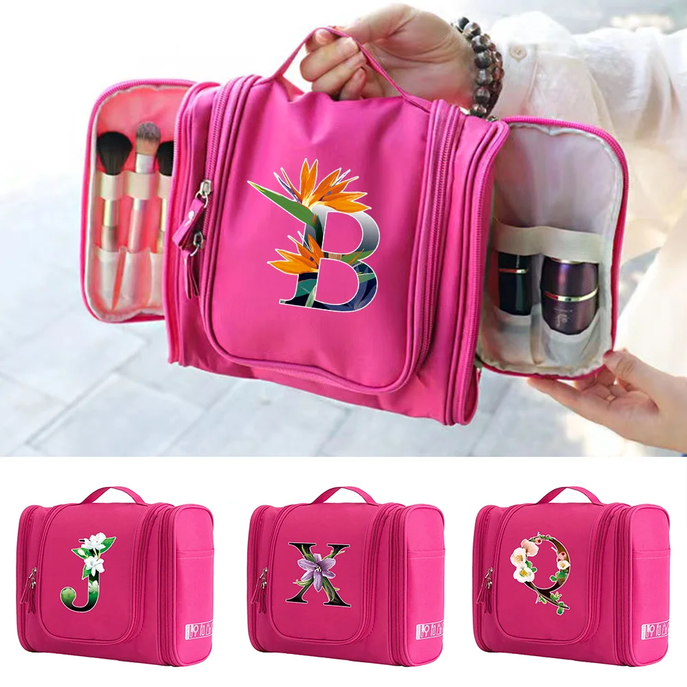 

MakeUp Bag Women Hook Up Wash Pouch Cosmetic Bags Toiletries Organizer Flower Color Letter Print Waterproof Handbag Make Up Case