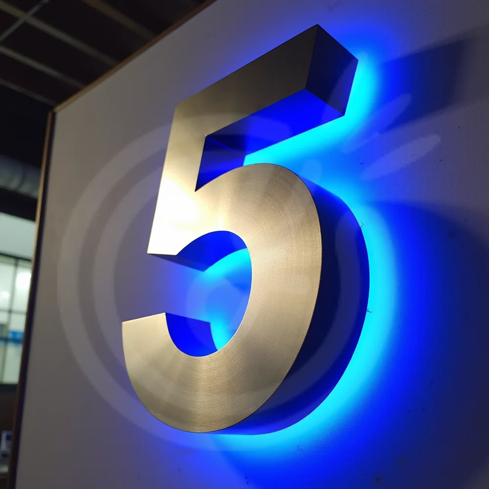 

Custom House Number Outdoor 3D LED Illuminated Sign Metal Backlit Letters for Business Storefront Outdoor Waterproof Signage