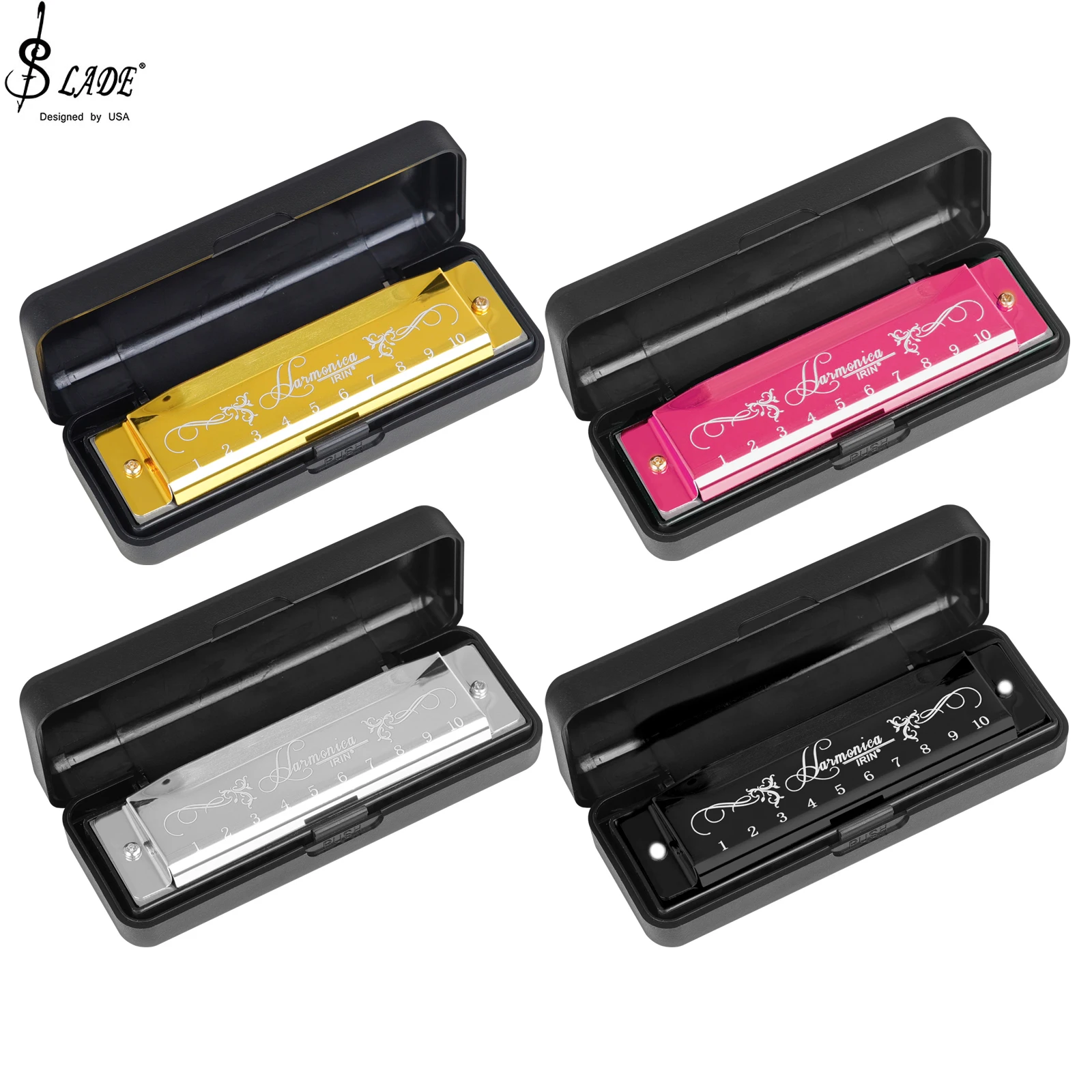 Professionele 10-gaats 20-tone mondharmonica Kleur C-toon mondharmonica\'s met koffer Kerstcadeau voor beginners Mondharmonica Hohner