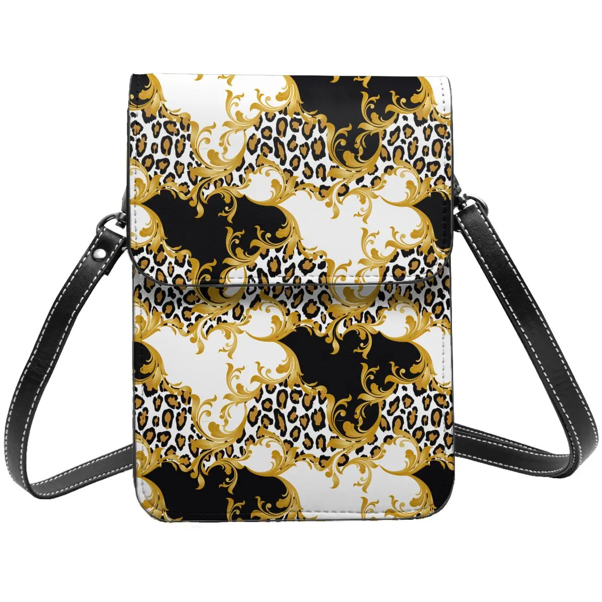 Pele De Leopardo De Luxo Com Couro Barroco Bolsa De Telefone Celular Merch Moda Menina Mini Ombro Saco Titular Do Cartão Leve