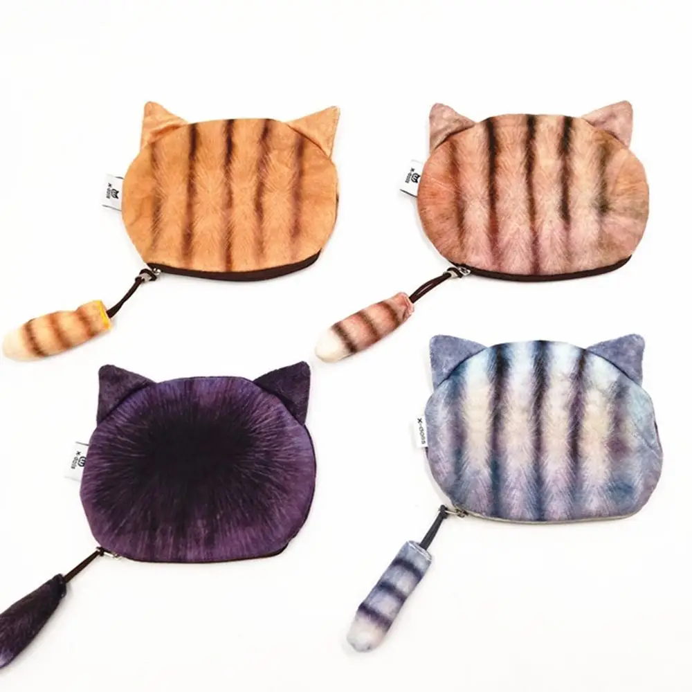 

Новый милый дизайн, кошелек для мелочи с мультяшным котом, нулевой кошелек, кошачья голова, мяу, большое лицо, маленький хвост, кошачья сумка для монет с застежкой-молнией