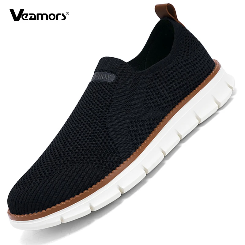 

Fashion Men's Casual Flat Shoes Knitted Mesh Jogging Walking Shoes Male Breathable Elastic Traveling Driving Shoes Big Size39-48