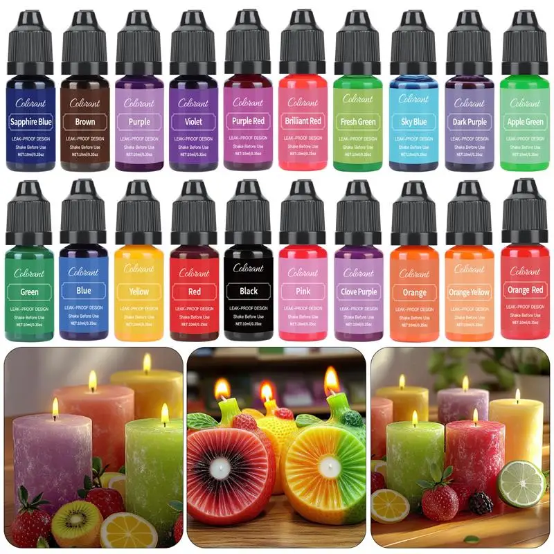 20 colores vela cera pigmento Colorante no tóxico vela de soja pigmento de cera tinte líquido cera de soja DIY jabón tintes fabricación de velas suministros