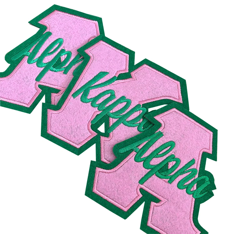 Feltro rosa e verde AKA Sorority lettere settate greche Alpha Kappa Alpha Soror ferro ricamato su toppe per felpe con cappuccio