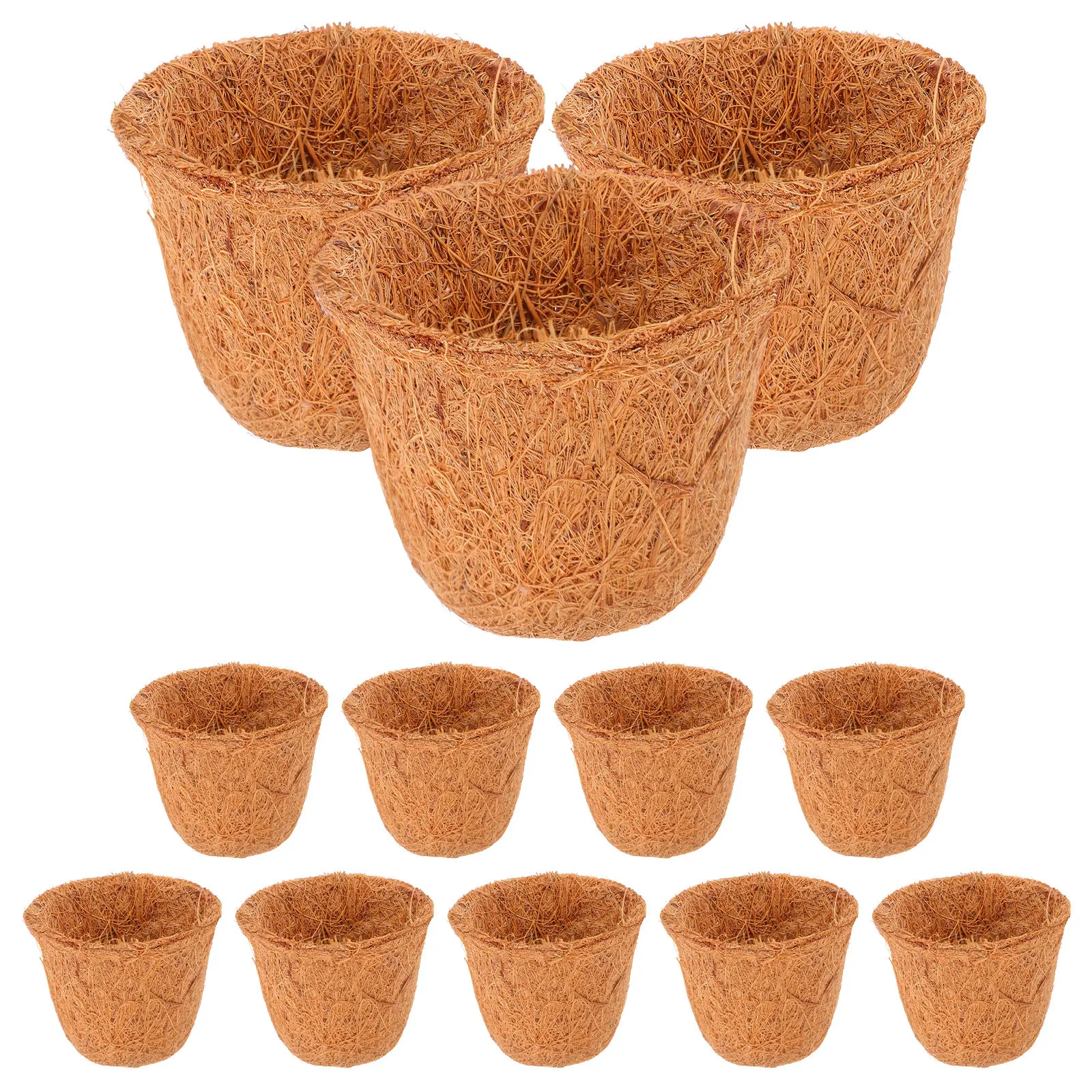 12Pcs Coconut Fiber Planter Liner Natural Coir Succulent Pot Breathable Moisture Retentive Small Flower Containers Desk Planter