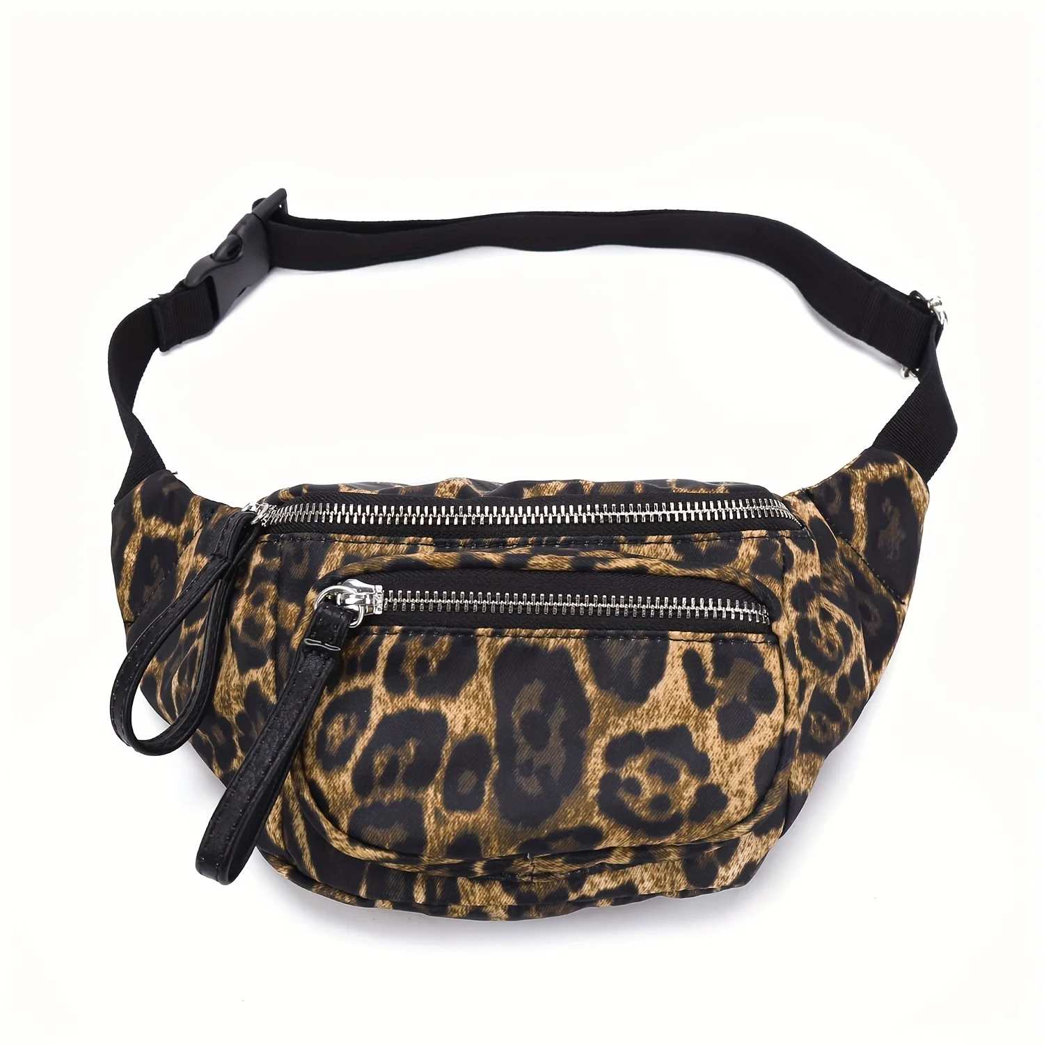

1pc Large Capacity Canvas Fanny Pack with Adjustable Strap, Anti-Theft Crossbody Bag, Zippered Polyester Lining Leopard Print