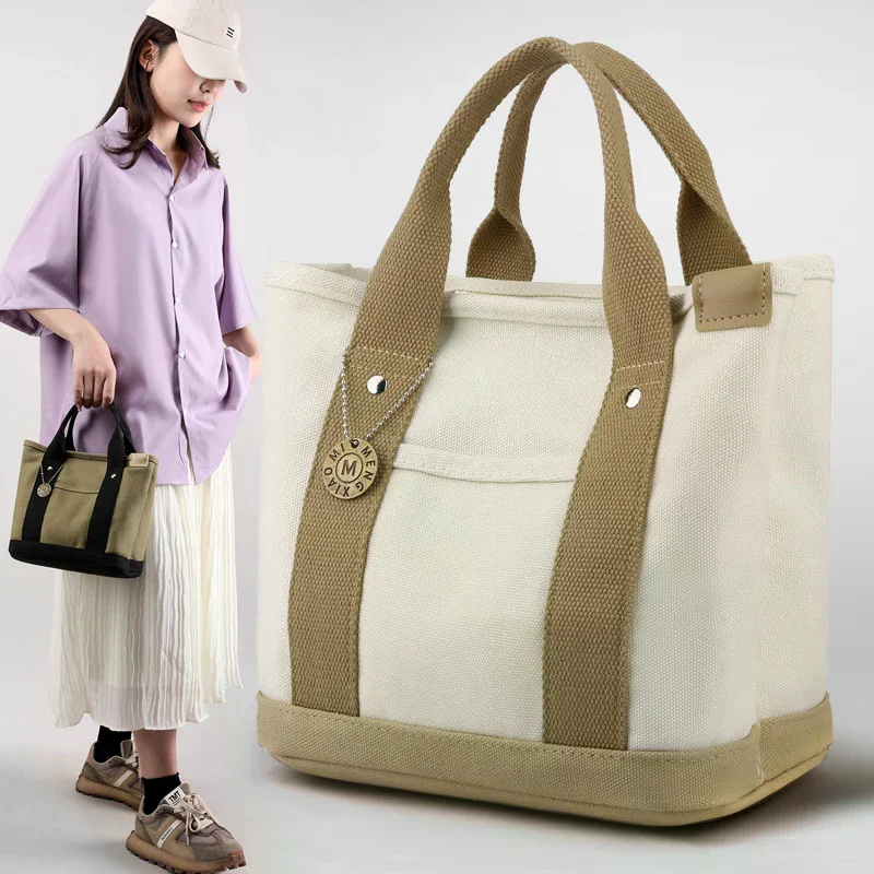 /HTF/Tote Bag Portable Large Capacity Leisure Lunch Bento Bucket Bag Multi-divided Handbag Canvas