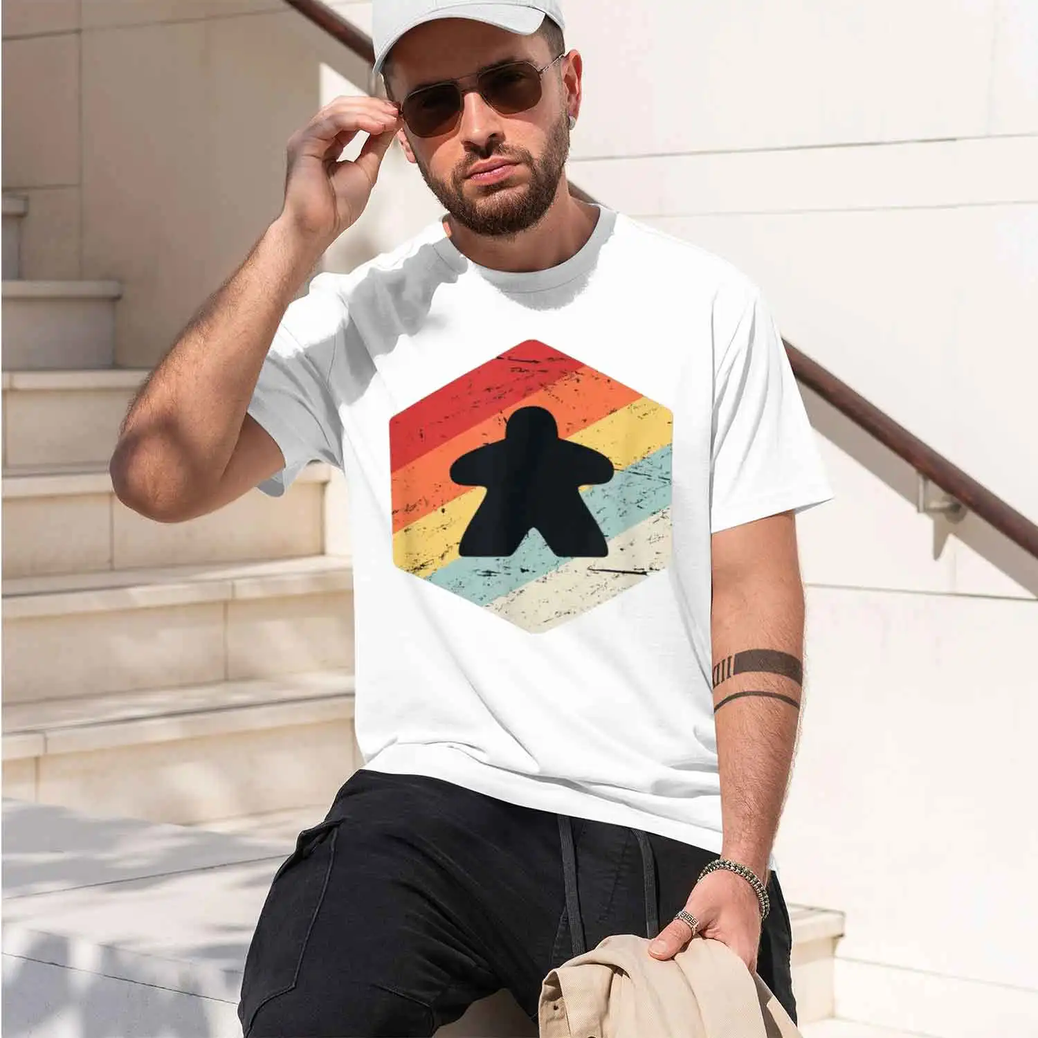 Retro Vintage Game Gift - gaming Meeple T-Shirt Men Clothing Grh T Shirts Camisas Streetwear 2026 New Model Short-sleeve crewnec