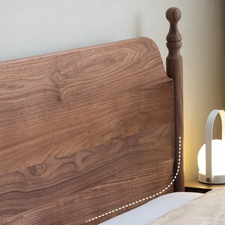 Wooden solid wood bed Black walnut double bed Single bed Second bedroom bed