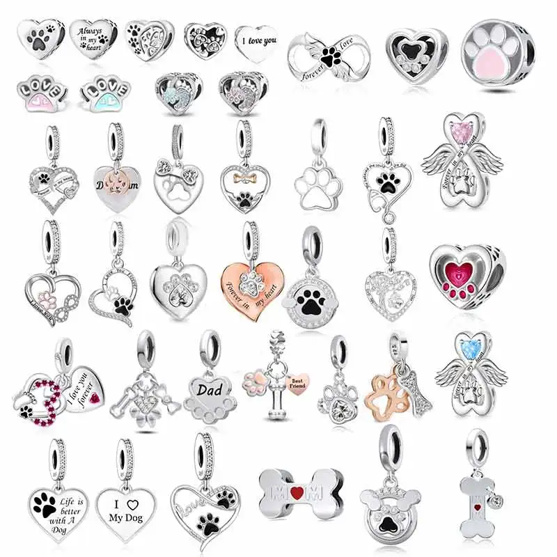 

Fit Original Pan Charms Bracelet 925 Sterling Silver Dog Paw Forever In My Heart Bead For DIY Memorial Berloque 2024 DIY