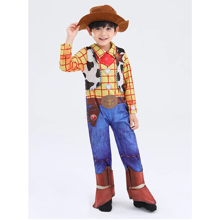 Fantasia Halloween Costume para Crianças, Macacão Woody, Cosplay, Anime, Cowboy, Festival, Masquerade, Carnaval, Chapéu, Meninos