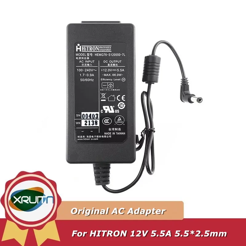 

Original HEMG076-S120550-7L 12V 5.5A AC Adapter Charger For HITRON Power Supply 5.5*2.5mm