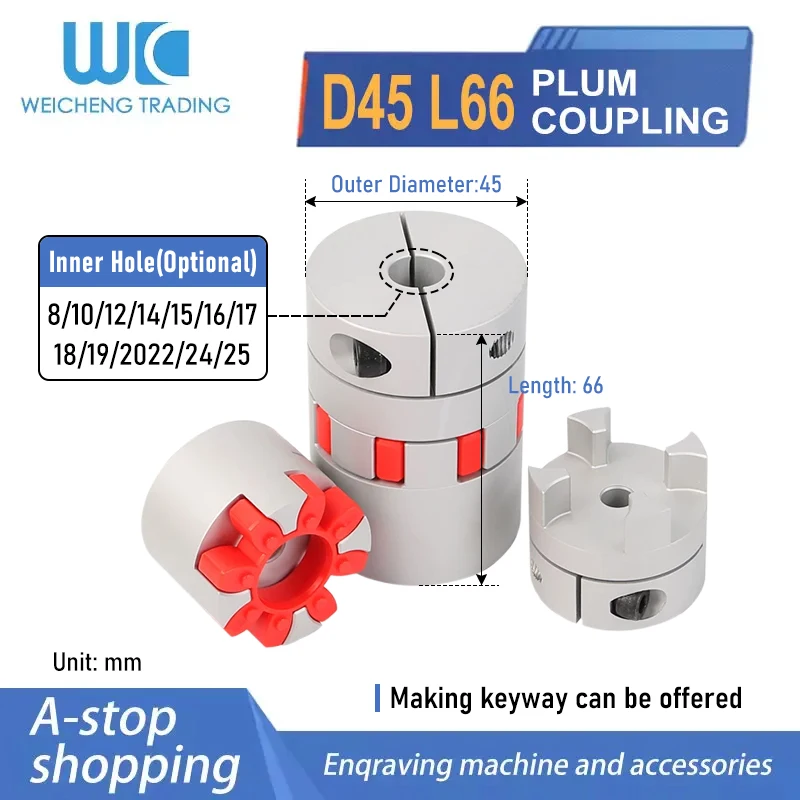 3-Jaw Coupler D45mm L 66mm Inner Hole 10/12/14/15/16/18/19/20/22/24/25mm Aluminum Alloy for Precision Linear Drive Systems