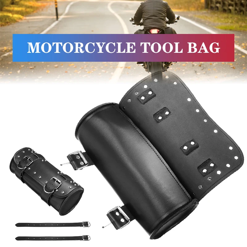 

Universal Black Motorcycle Tool Bag PU Leather Handlebar Saddlebag Roll Barrel Racing Tail Barrel Storage Accessories