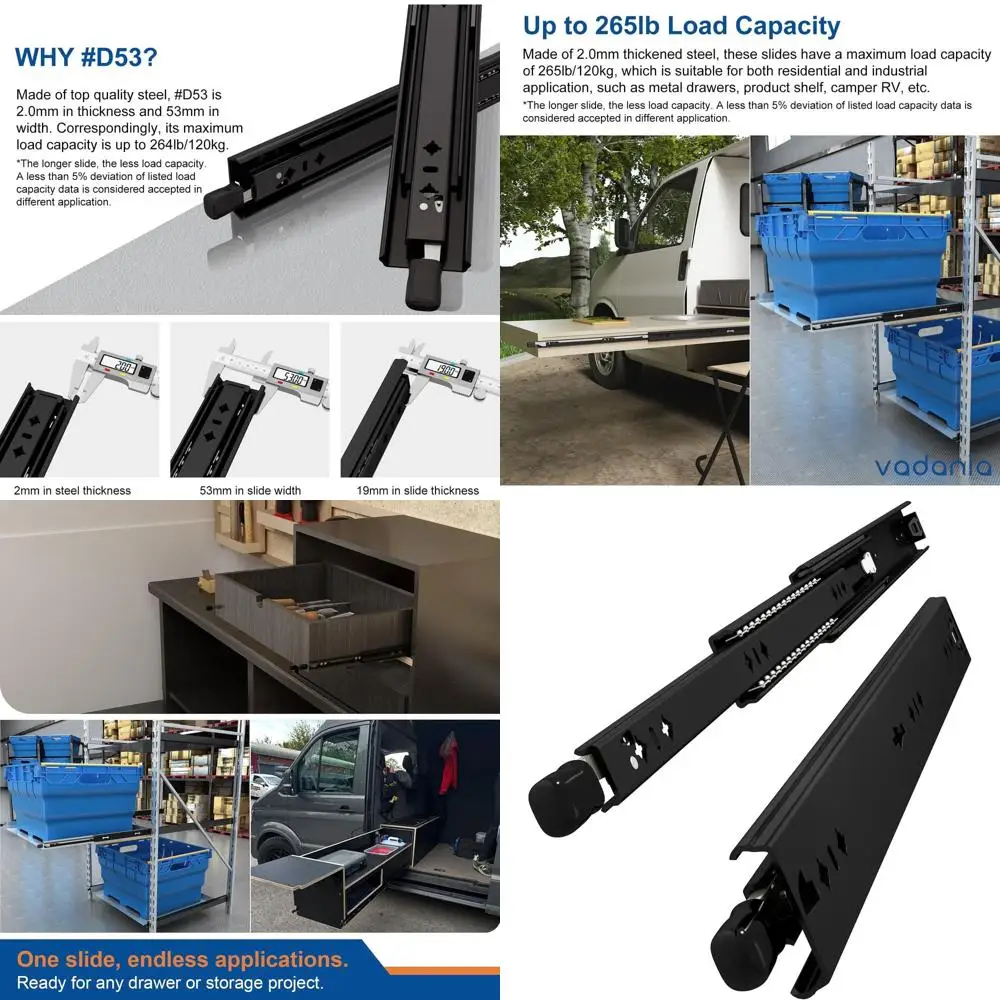 

12 прочных черных съемных удлинителей-слайдеров на 3 болта с шарикоподшипниковым фиксатором, боковое крепление, 1 пара