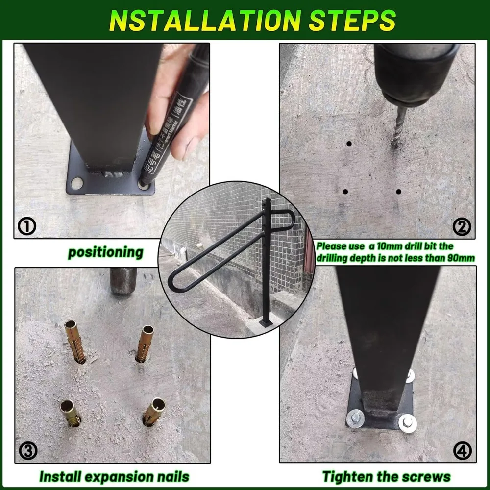 Outdoor Wrought Iron Single Post Handrails for 1-3 Steps, Metal Railing for Steps, Suitable for Small Staircases, Durable Metal