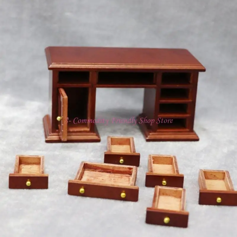 

85ae Историческое миниатюрное исследование мебели набор деревянного стола и стула Подробный дисплей библиотеки 1/12