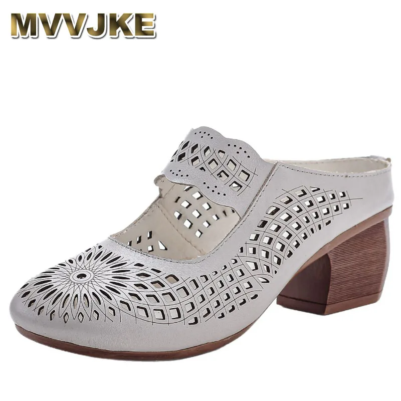 

Retro hand-hollowed hole shoes summer heel casual women slippers middle-aged mother soft-soled shoes