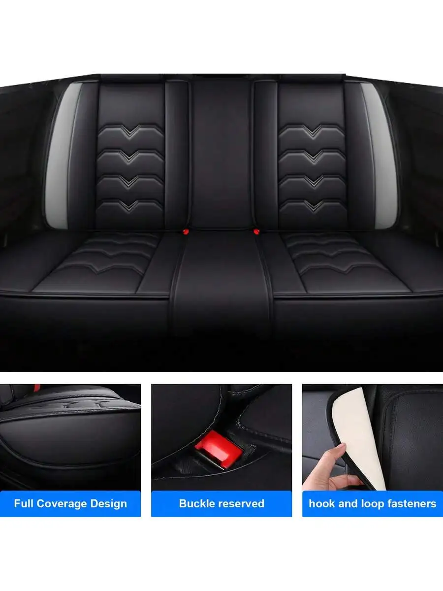 

Universal Faux Leather Car Seat Covers Full Set Waterproof Front Rear 5 Seats Cover Protector