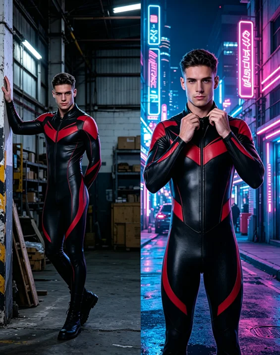 Men's Latex Rubber Bodysuit Uniform Catsuit Racing uniform
