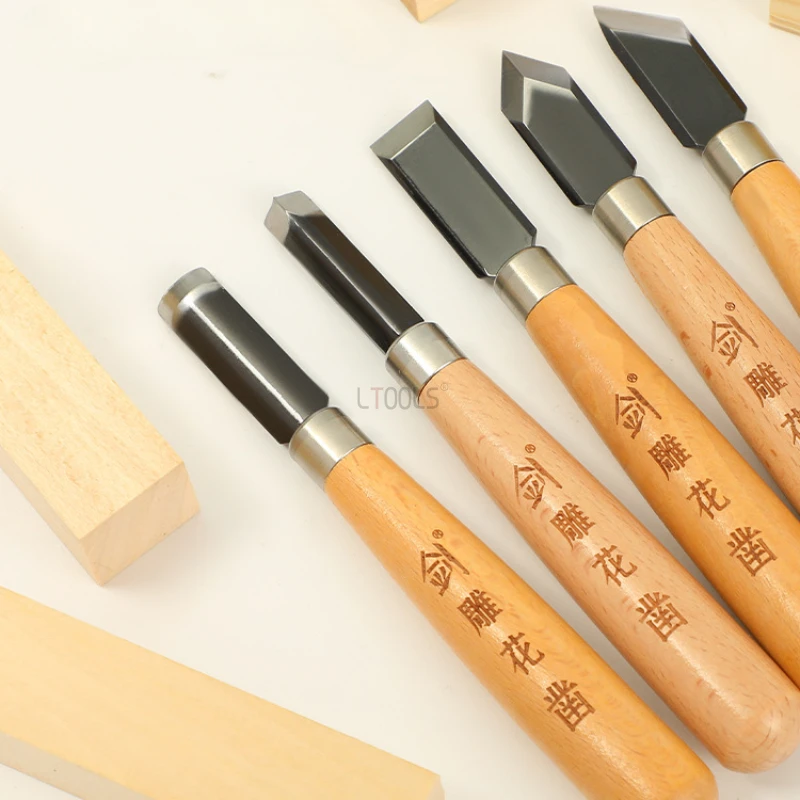 110mm DIY Carving Set 6PC/8PC/10PC/12PC SK5 Alloy Steel Blade Multiple Specifications Woodworking Carving Knife Chisel Hand Tool