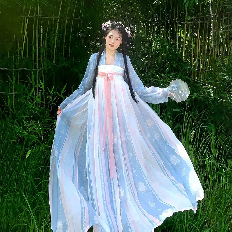 

Vintage Chinese Style Hanfu Dress Tang Dynasty Women Floral Print Long Dress Female Elegant Sweet Princess Stage Dance Robe Set