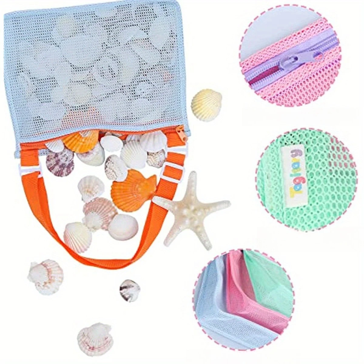 2026 Summer Beach Toy Mesh Beach Bag Kids Shell Collecting Bag Beach Sand Toy Seashell Bag