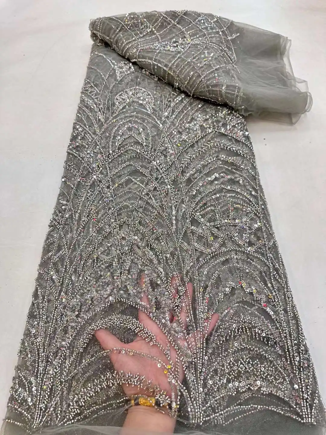 

New Heavy Beaded Lace With Pearls Embroidery French tulle net African fabric Lace For DIY Weddings Evening dresses Party