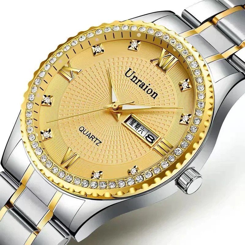 Relógio masculino luz noturna à prova dwaterproof água calendário semana novo estilo homem relógios de luxo relógio masculino numeral romano