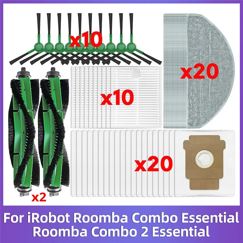 ABJN-For Irobot Roomba Combo Essential / Vac قطع غيار المكنسة الكهربائية الأساسية الأسطوانة الجانبية فرشاة تصفية ممسحة القماش