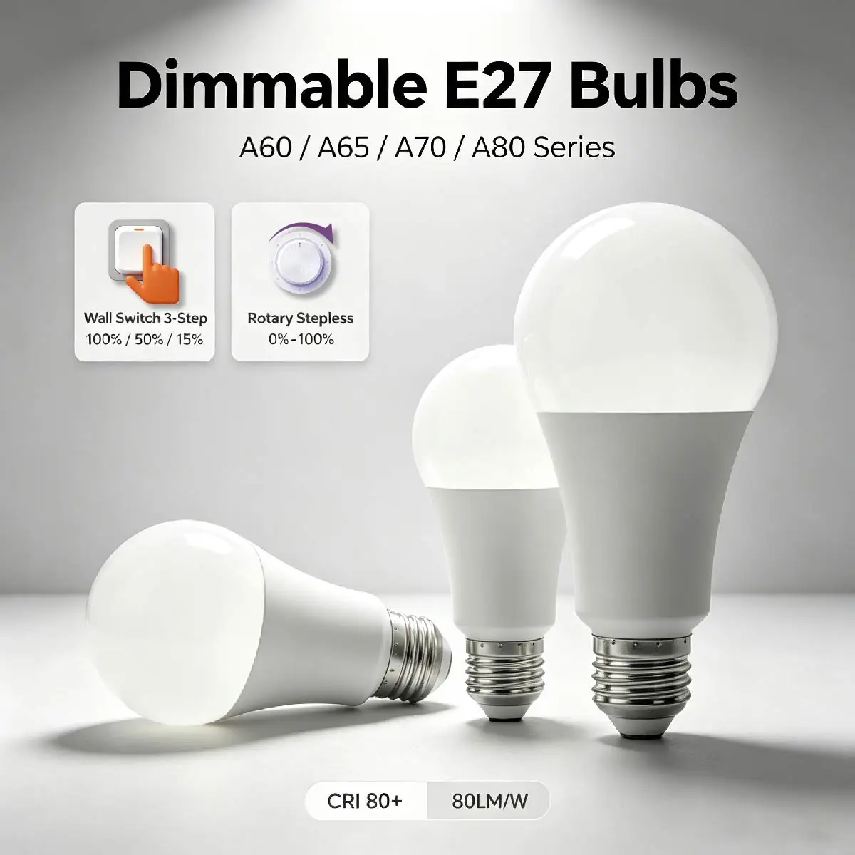 Dimmable LED Bulb 10W 15W 20W 24W, AC220‑240V, Flicker‑Free,Smooth Stepless Dimming, Support Rotary Dimmer & Wall‑Switch Dimming