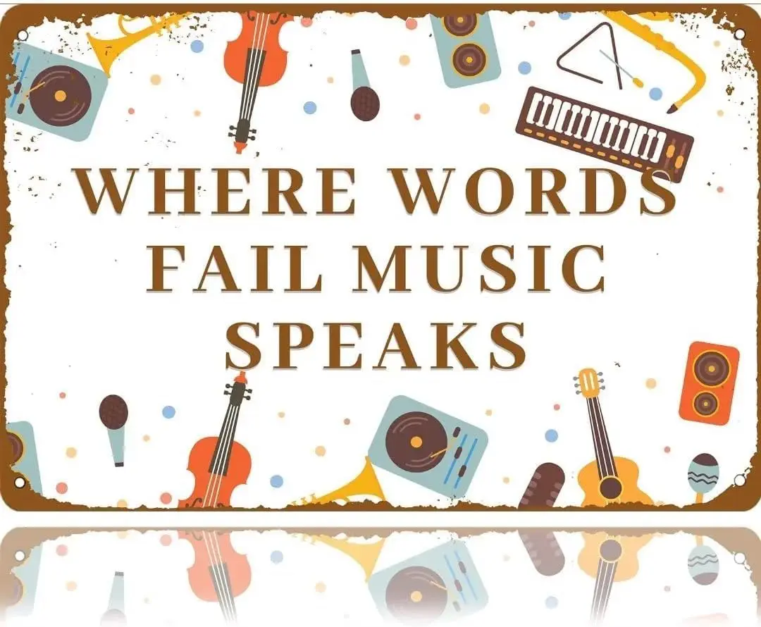 Where Words Fail Music Speaks Vintage Tin Sign Instrument Sign Home Bar Wall Decor Retro Metal Sign for Home Decor Room Door Acc