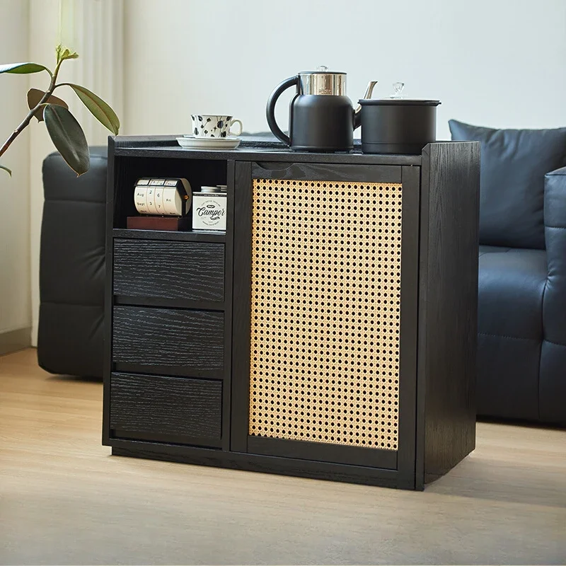 

Solid wood tea cabinet kettle integrated tea table locker household side cabinet black living room sofa side cabinet