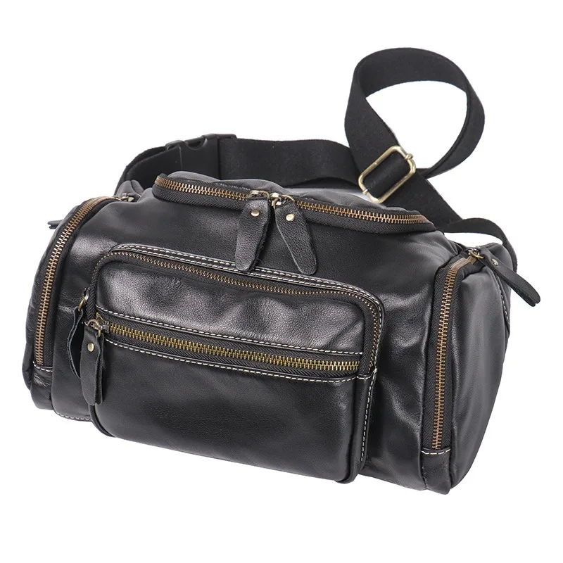 Nesitu High Quality Black Genuine Leather Women Men Shoulder Messenger Bags for Ipad mini Purse Male M3726