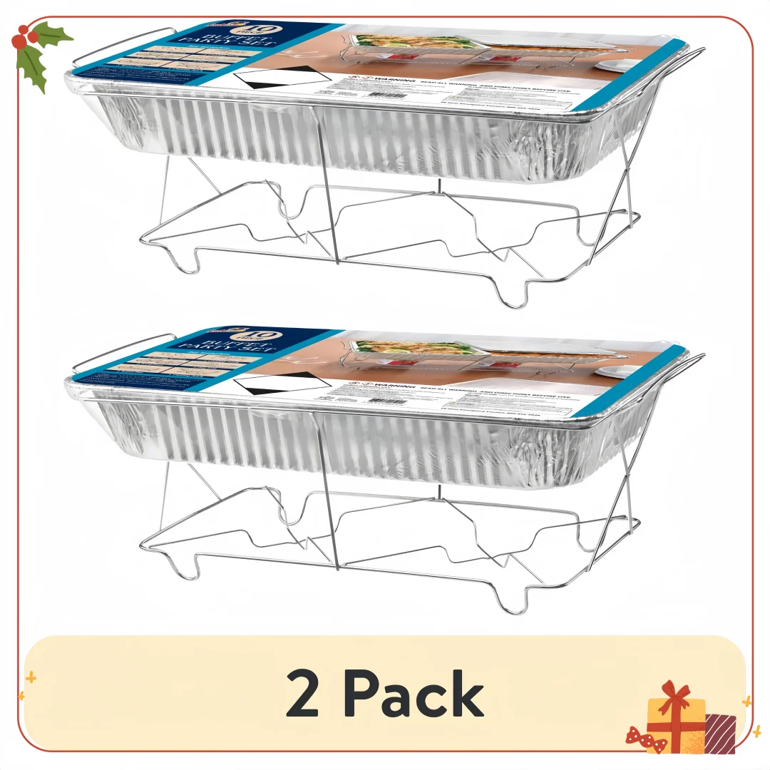 

Chafing Dish Set Buffet, 2-Pack Fuel Gel & Trays - Catering Warming Rack for Events & Parties