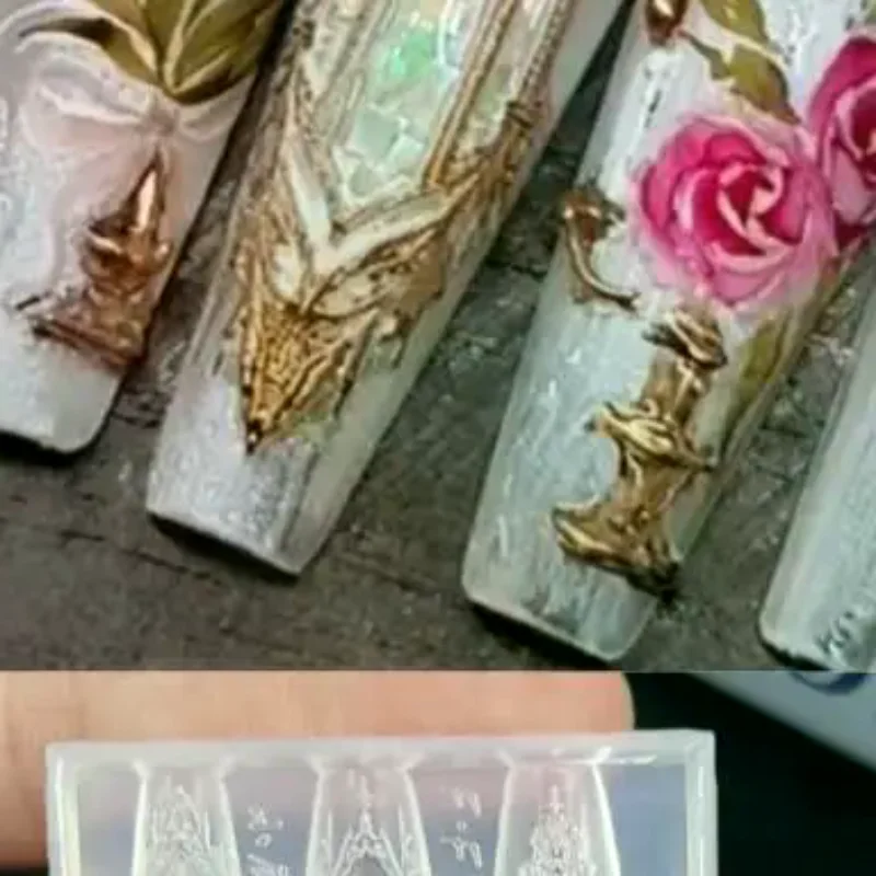 

Retro Pattern 3D Silicone Nail Mold DIY Weaving Sweaters Bows Flower Design Transparent Nail Template Nail Art Decoration
