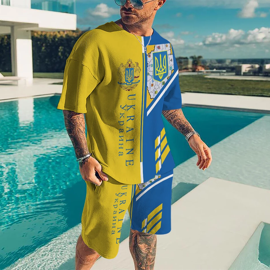 New Summer Men's Suit Ukraine Flag 3D Printing Ladies Casual Jogging Fashion Retro Personality T-Shirt + Shorts 2-piece set