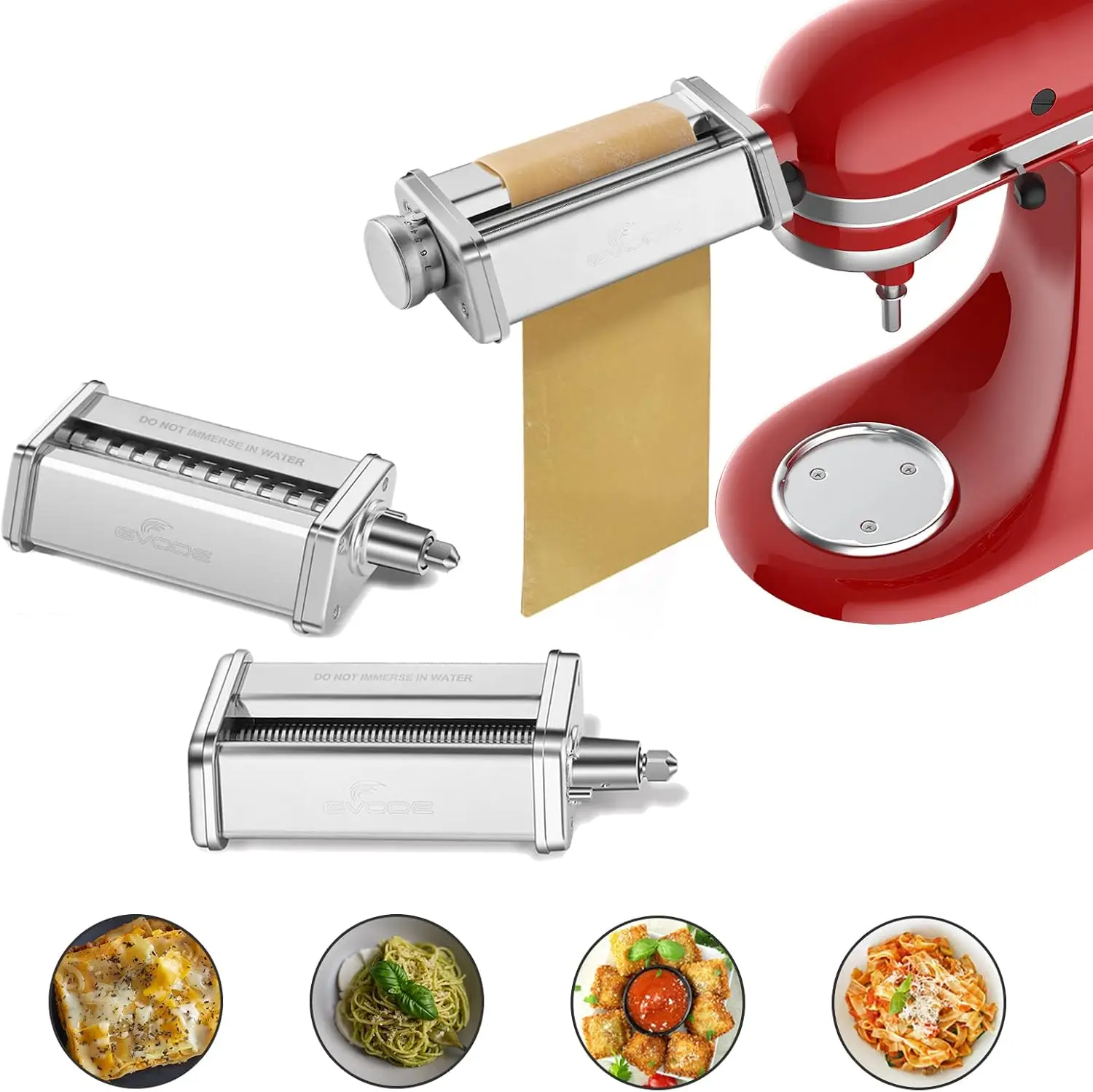

3-Piece Stainless Steel Pasta Maker Attachment for KitchenAid Mixers with Roller and Cutters