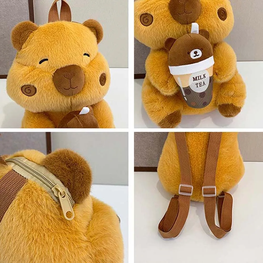 창의적인 귀여운 카피바라 플러시 백팩 곰 인형 가방 가벼운 조절 가능한 스트랩 만화 데이팩 어린이용