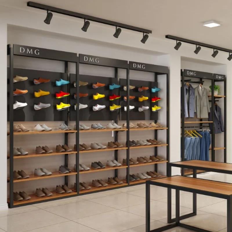 Custom, Kleding Schoenen Showroom Interieur Design Doek Winkel Display Plank Kleding Outlet Winkel Display