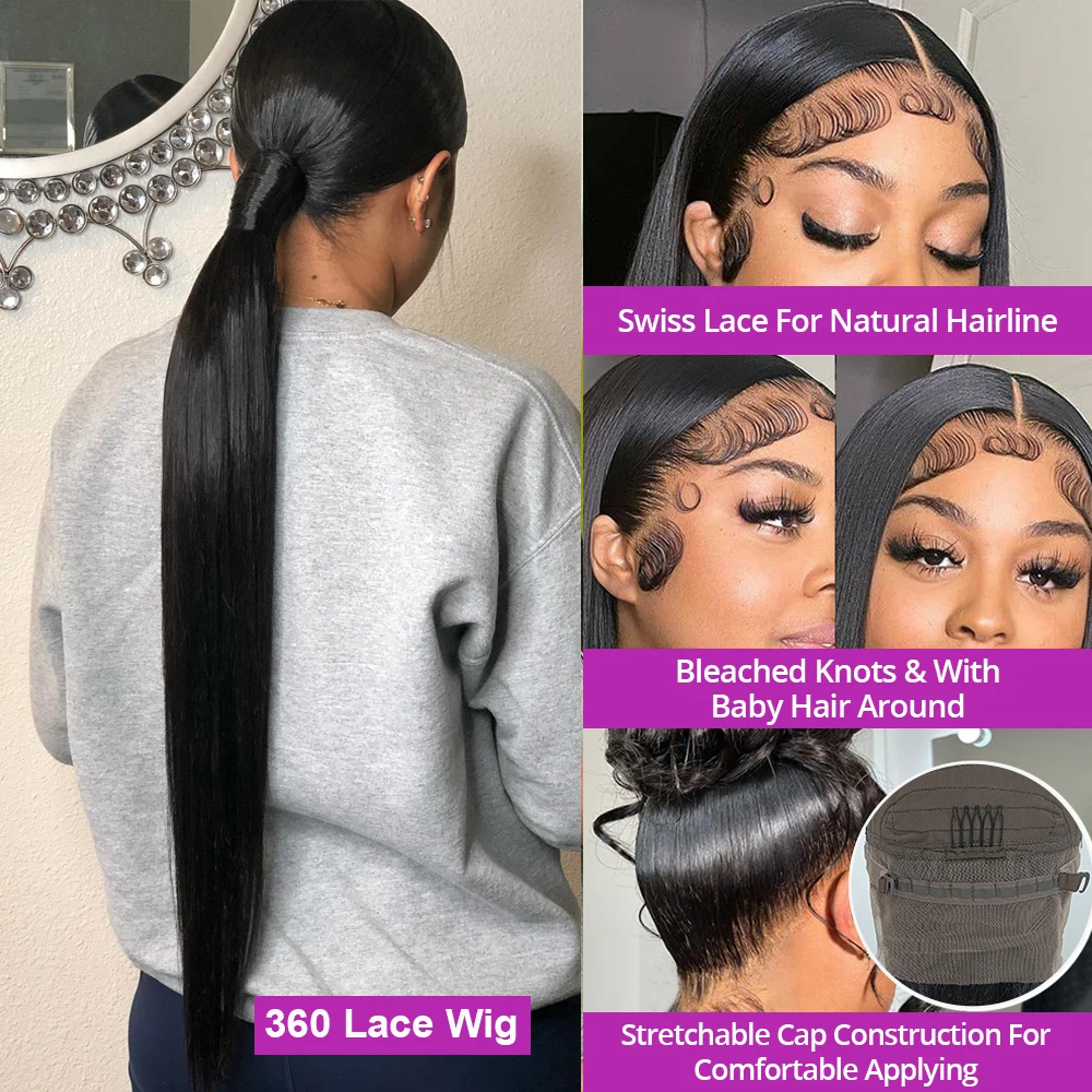 30 40 cali 13X4 13x6 Lace Front Human Hair Wig Brazilian Bone Straight 360 Full HD Lace Frontal Wigs Human Hair Wig Pre Plucked