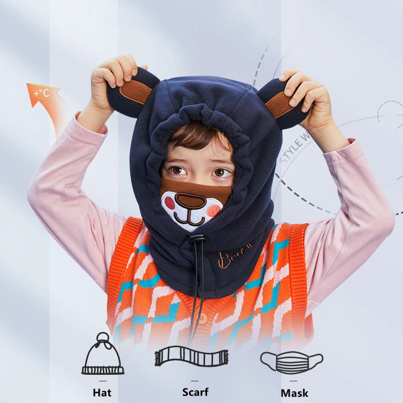 Lemonkid, gorro enmascarado de animales de dibujos animados para niños, gorros cálidos para otoño e invierno, gorros para niñas, gorros para niños, gorra a prueba de viento para ciclismo