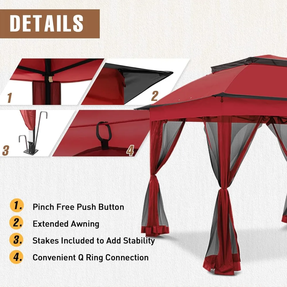 

11x11 Outdoor Pop up Gazebo Tent with Mesh Walls for Patio, Lawn, Backyard and Deck, Red, Customized